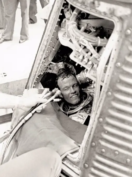 Gordon Cooper was launched into space on May 15, 1963 aboard the Mercury-Atlas 9 (Faith 7) spacecraft, the last Mercury mission. He orbited the Earth 22 times and logged more time in space than all five previous Mercury astronauts combined  34 hours, 19 minutes and 49 seconds, traveling 546,167 miles (878,971 km) at 17,547 mph (28,239 km/h), pulling a maximum of 7.6 g (74.48 m/s). Towards the end of the Faith 7 flight there were mission-threatening technical problems. During the 19th orbit the