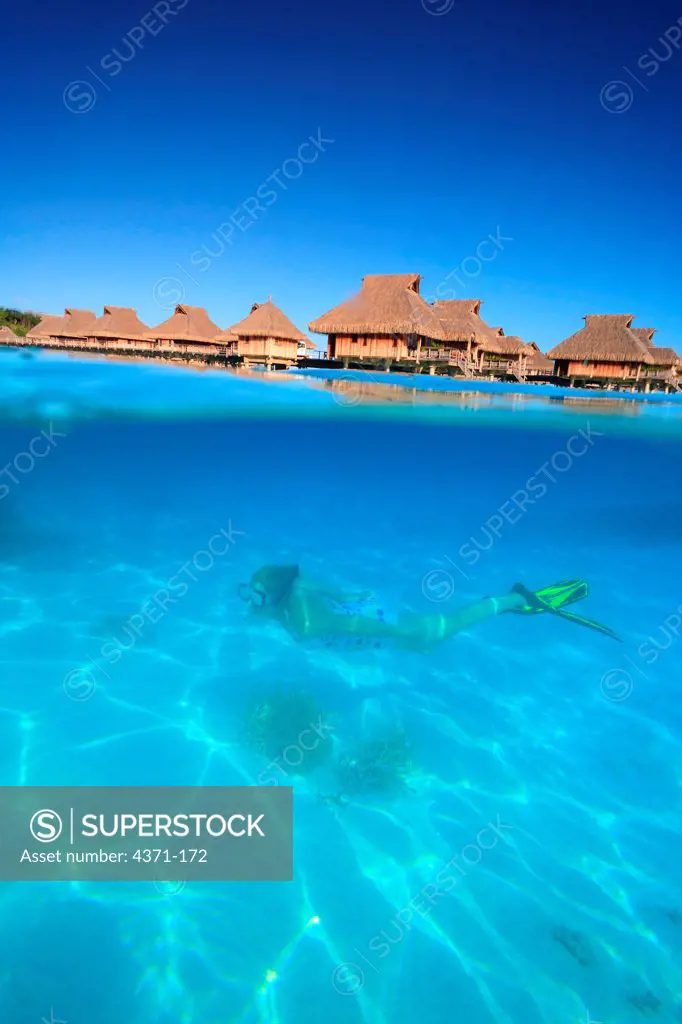 Above & Below View, Bora Bora Nui Resort & Spa, Bora Bora Island,  Society Islands, French Polynesia, South Pacific