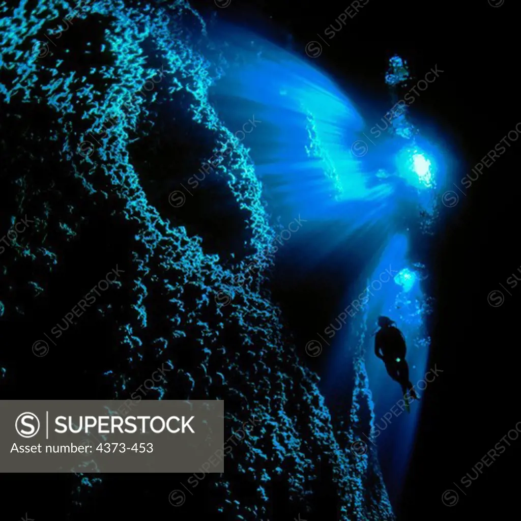 Diver in a Crack in a Coral Island