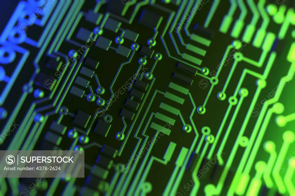 Diagram showing the complex conductive pathways that make up a printed circuit board.