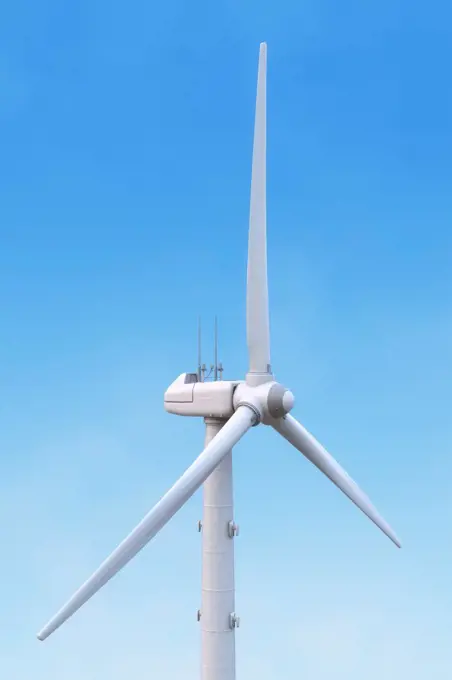 A wind turbine used in the generation of renewable wind energy.