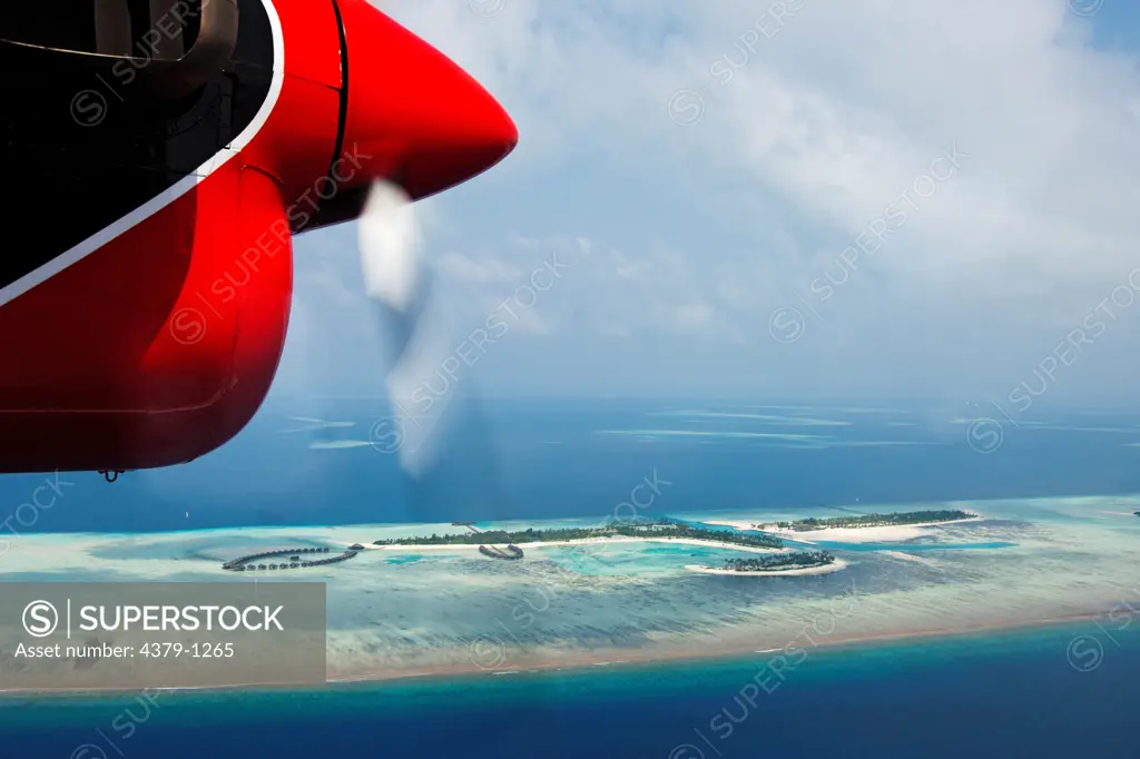 Aerial View of Resort Island, With Seaplane Propeller