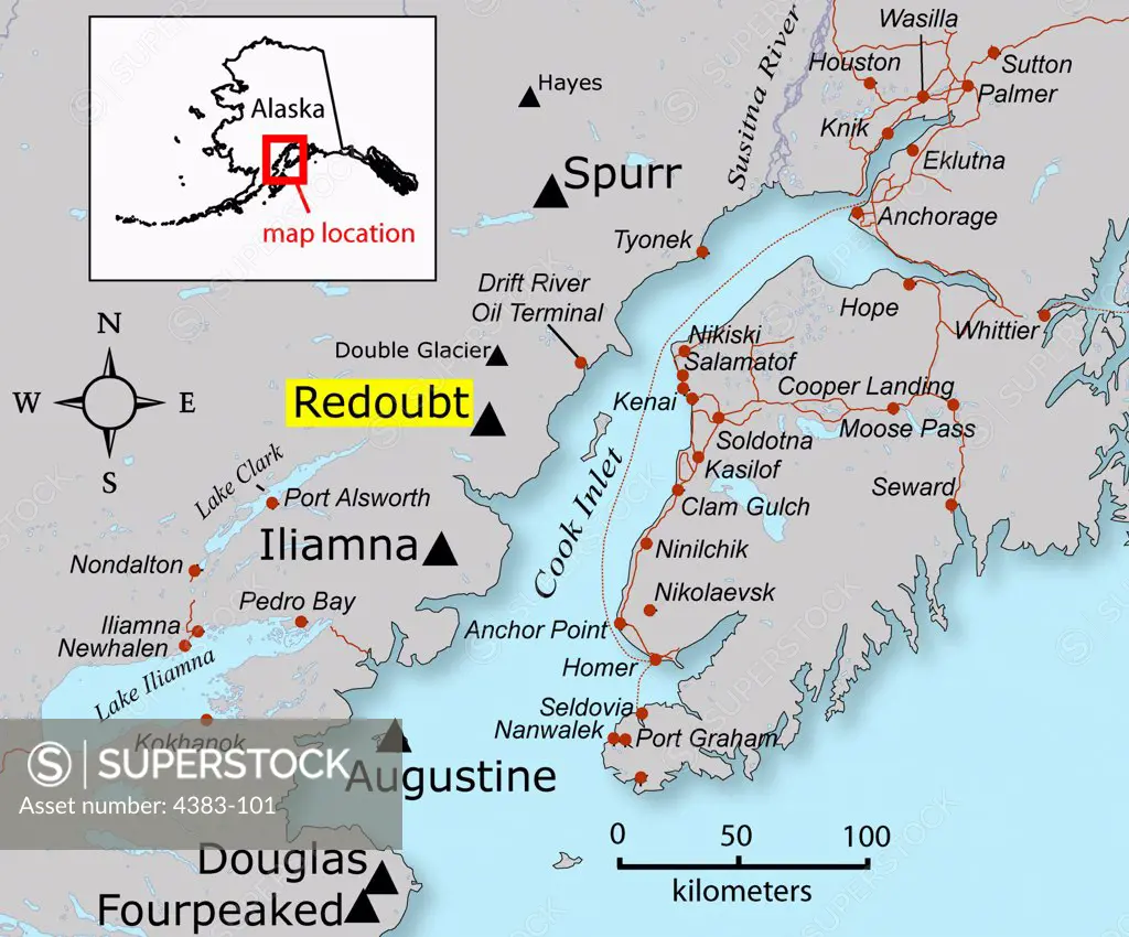 Map of Cook Inlet and Surrounding Volcanoes