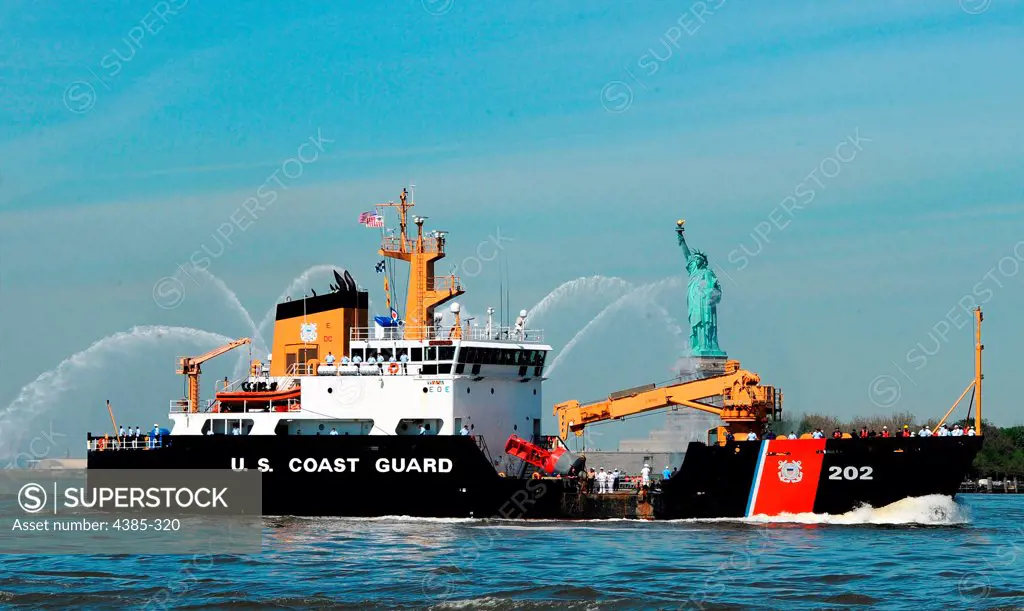 NEW YORK-The Coast Guard Cutter Willow, a Newport, R.I., based 225-foot buoy tender, makes way through New York Harbor during the parade of ships, the kickoff to New York Citys Fleet Week, May 25, 2011. The parade of ships included vessels from the United States Navy and the United States Coast Guard. Fleet Week is a week-long event where mariners from around the world are celebrated in a series of maritime oriented events.