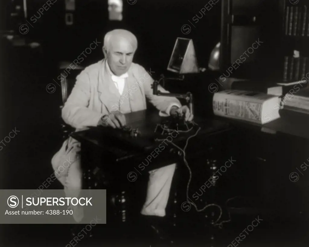 Thomas Alva Edison Using Telegraph