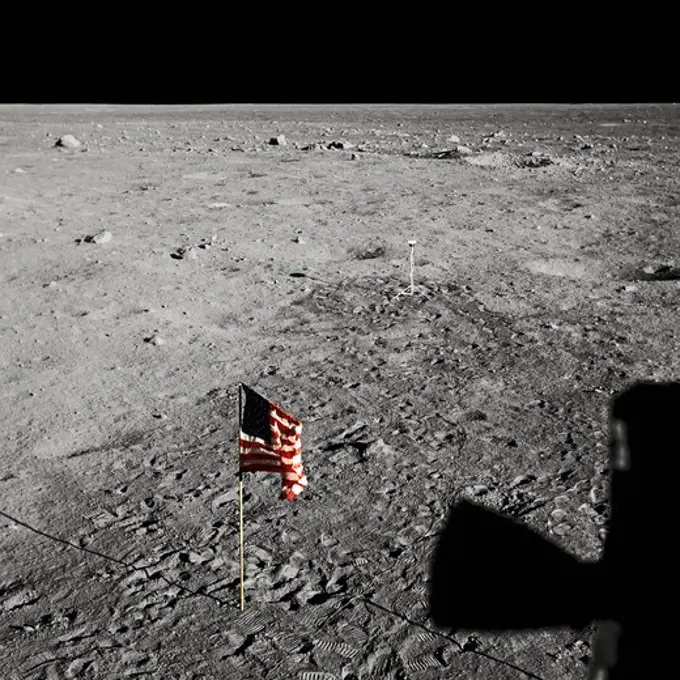 Apollo 11 - An American Flag and Footprints on the Moon