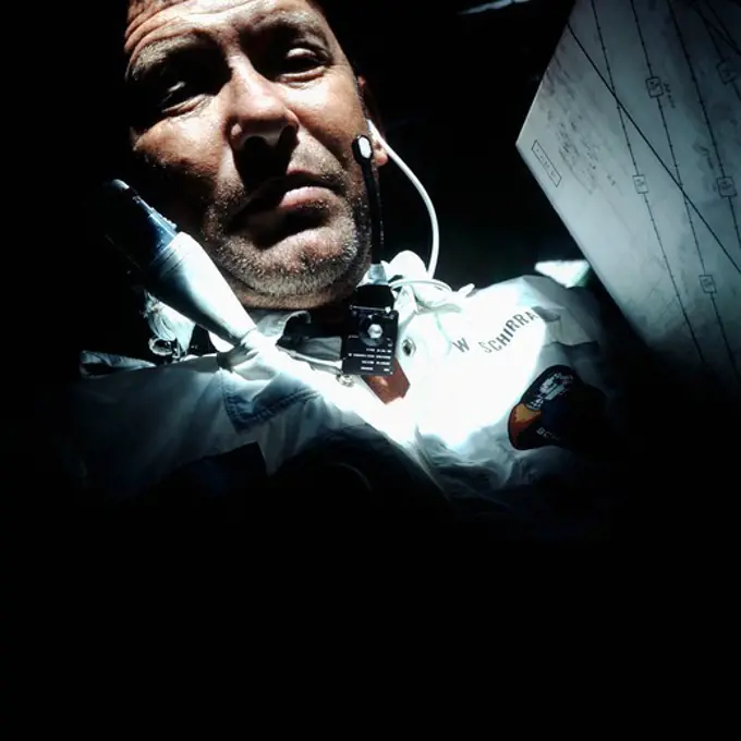 A Weary Astronaut Wally Schirra Aboard Apollo 7