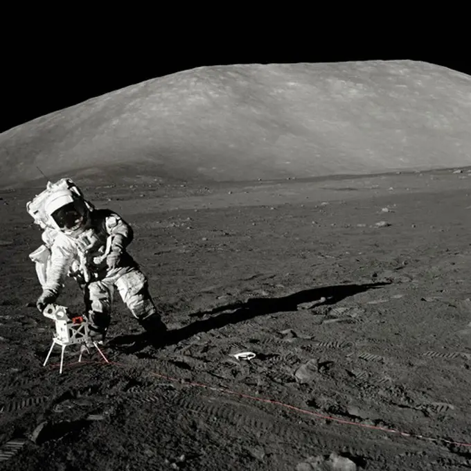 Apollo 17 Astronaut Doing Science on the Moon