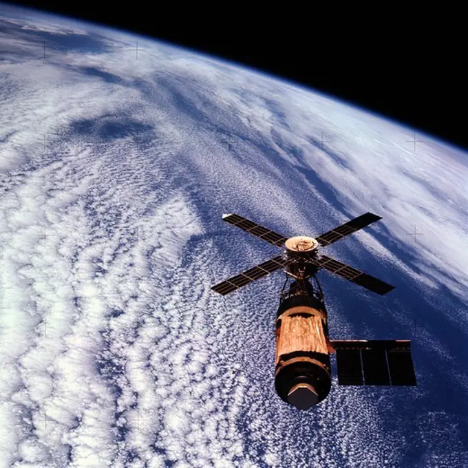 The Skylab Space Station Orbits the Earth