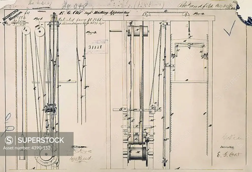 Elisha Otis's Elevator Patent Drawing