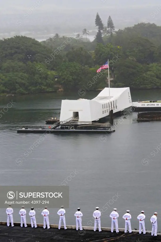 Sailors on USS Carl Vinson Render Honors to the USS Arizona Memorial