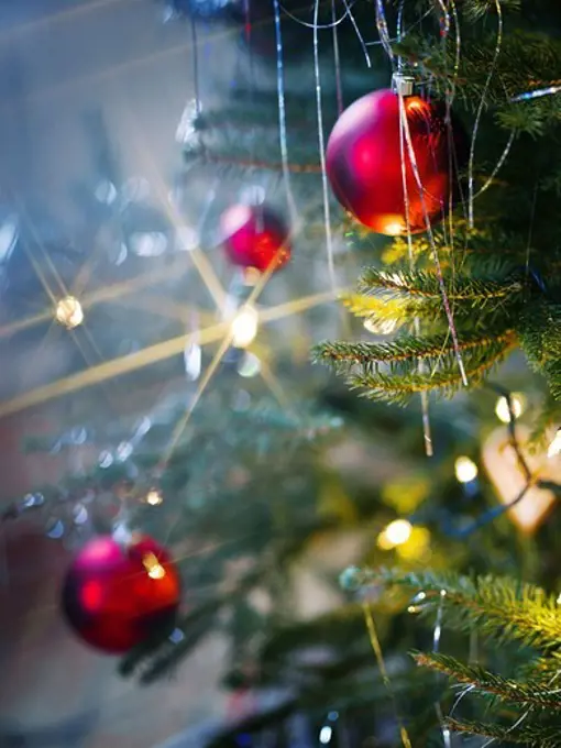 Decorations in a Christmas tree, Sweden.