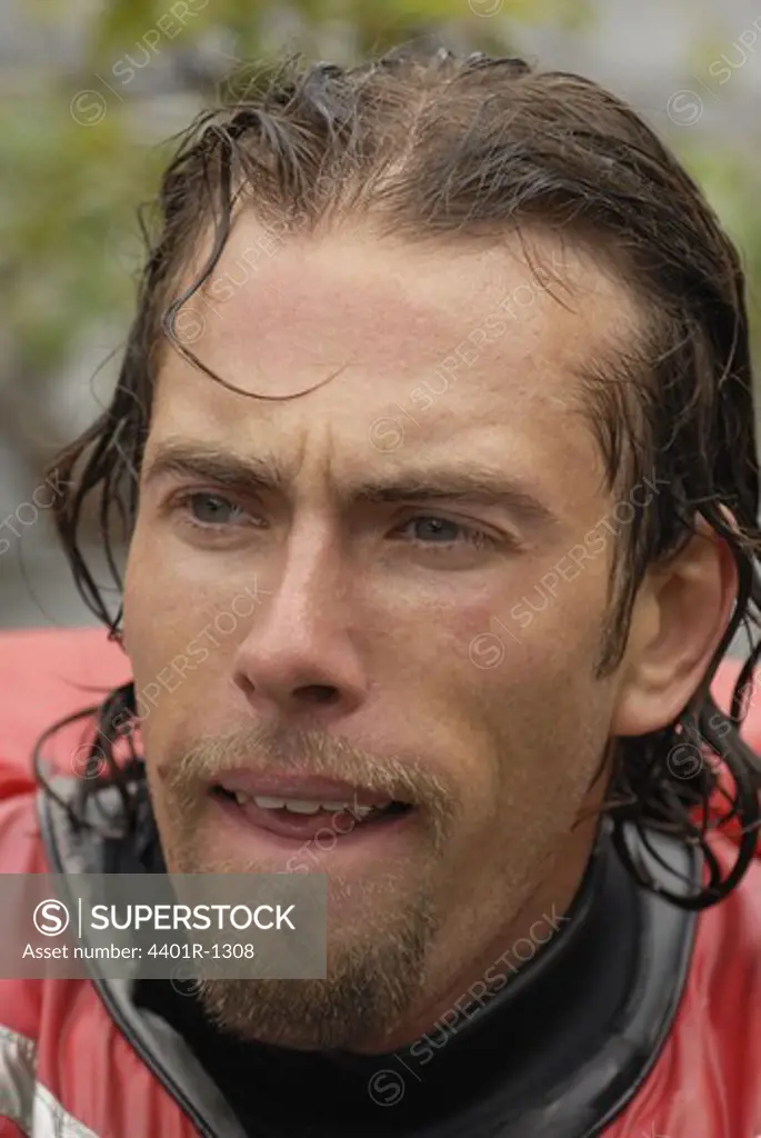 Whitewater rafter, portrait, Sweden.