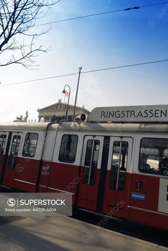 A tram in Vienna, Austria.