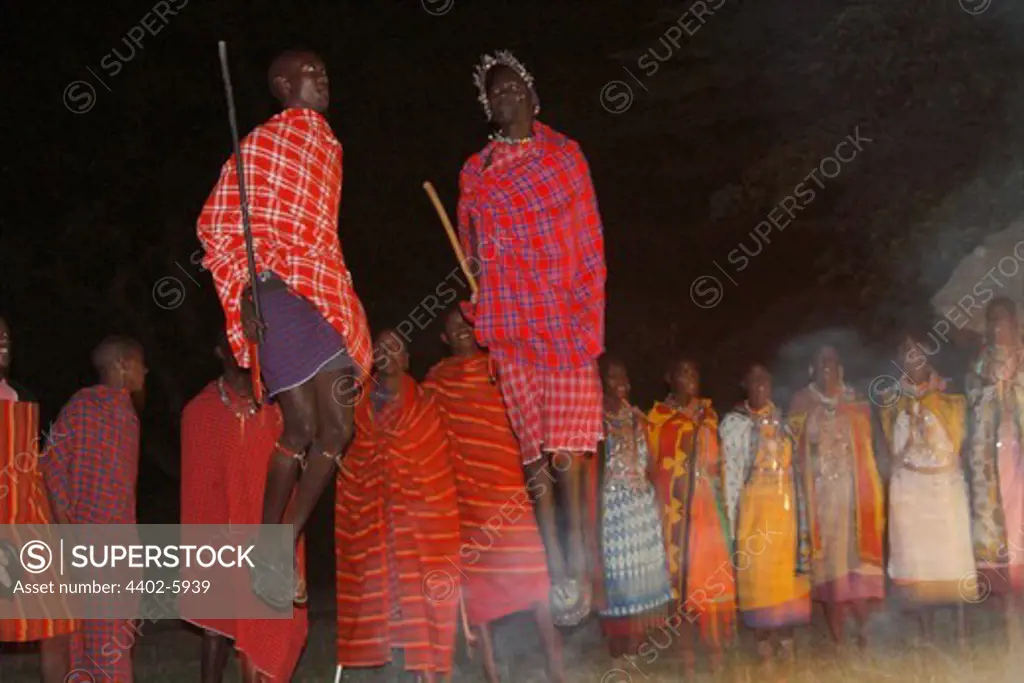 Masai youth dancing, Masai Mara, Kenya