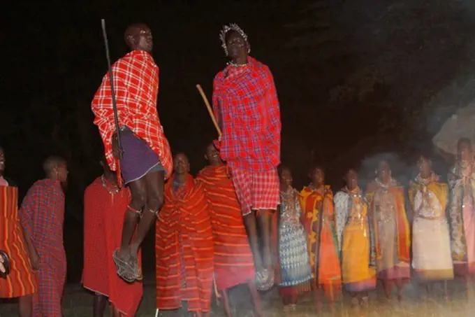 Masai youth dancing, Masai Mara, Kenya