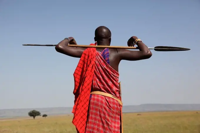 Masai guard with spear, Masai Mara, Kenya