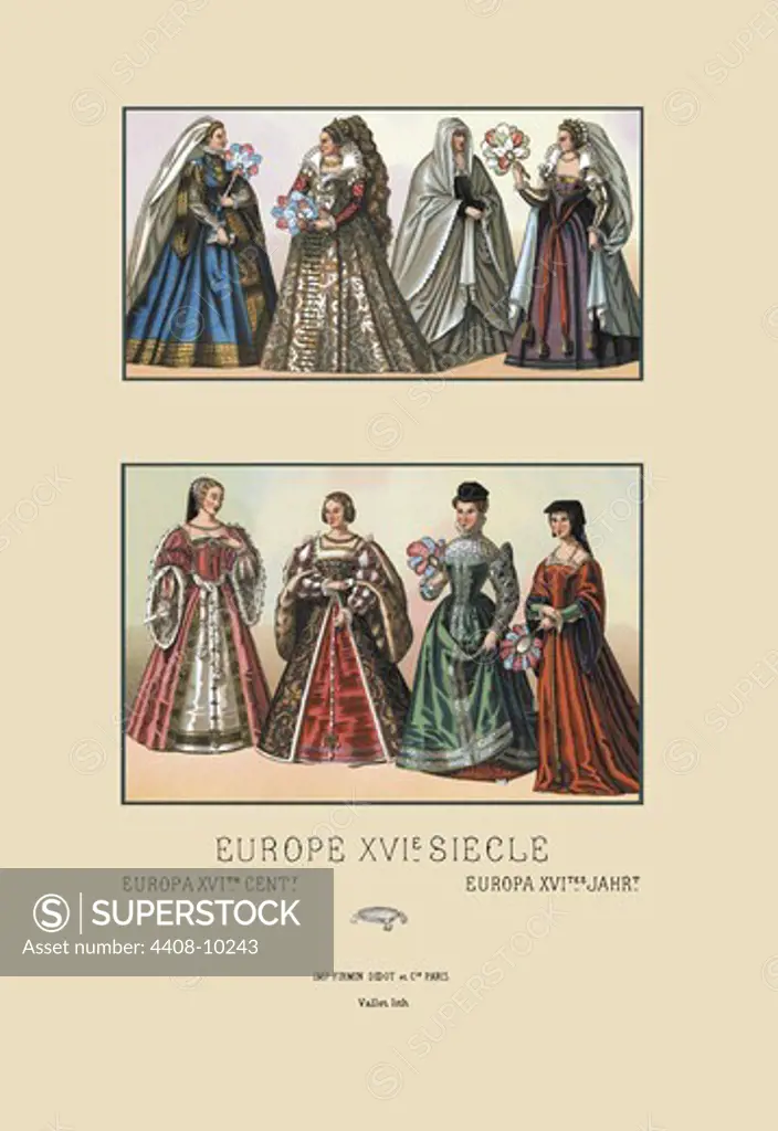 Feminine Dress of the French and Italian Aristocracy, Sixteenth Century, Medieval Costume