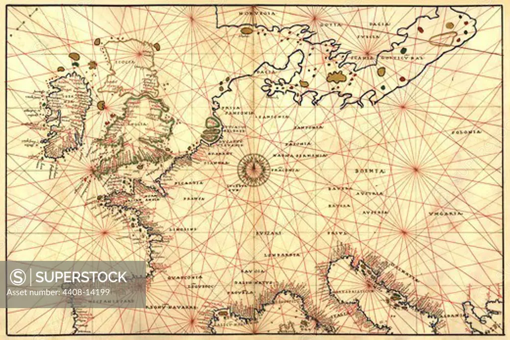 Portolan Map of Spain, England, France, Germany, The British Isles, Portolan Maps