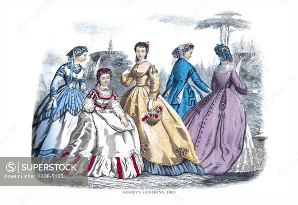 Godey's Fashions, 1865, Victorian Fashion