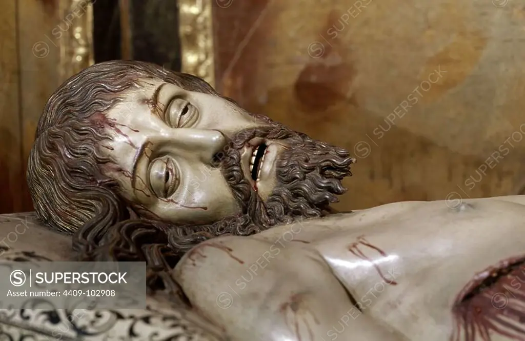 CRISTO YACENTE- S XVII- ESCULTURA BARROCA- MADERA POLICROMADA. Author: GREGORIO FERNANDEZ. Location: CATEDRAL. SEGOVIA. SPAIN.