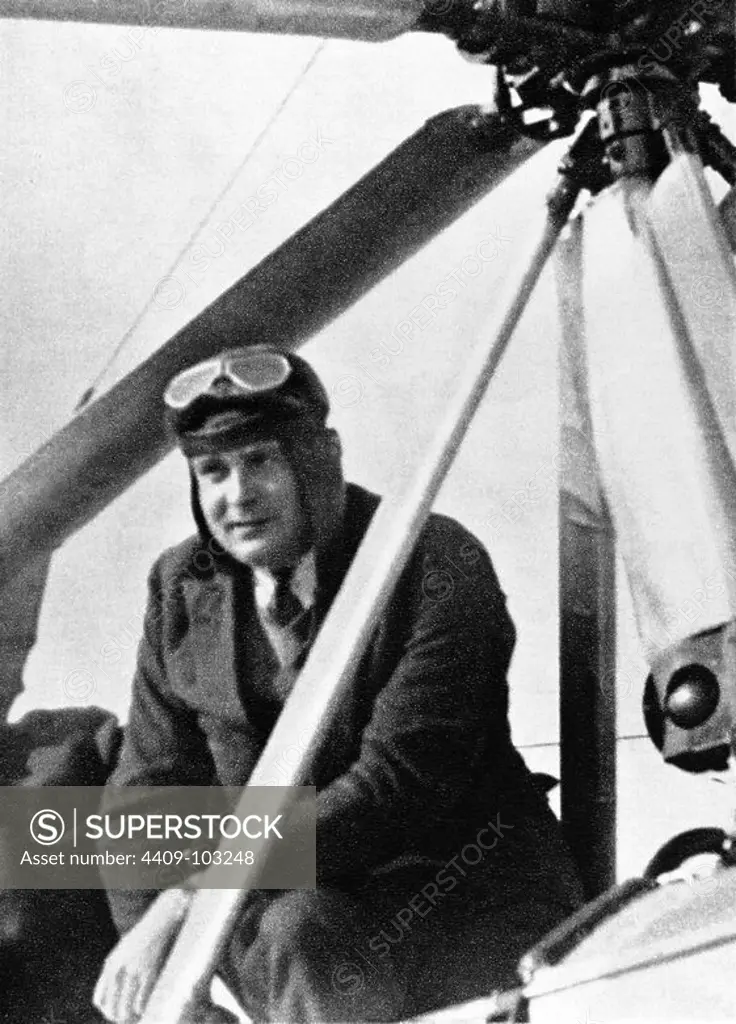 Juan de la Cierva y Codorníu, 1st Count of De La Cierva (1895-1936) was a Spanish civil engineer, pilot and aeronautical engineer. His most famous accomplishment was the invention in 1920 of the Autogiro,1 a single-rotor type of aircraft that came to be called autogyro in the English language. Location: BIBLIOTECA NACIONAL-COLECCION. MADRID. SPAIN.