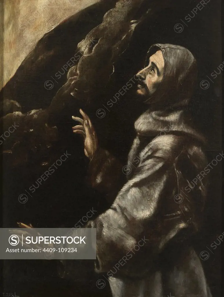 Anonymous (Copy de El Greco) / 'Saint Francis in Ecstasy', 17th century, Spanish School, Oil on canvas, 110,5 cm x 84 cm, P00818. Museum: MUSEO DEL PRADO, MADRID, SPAIN.