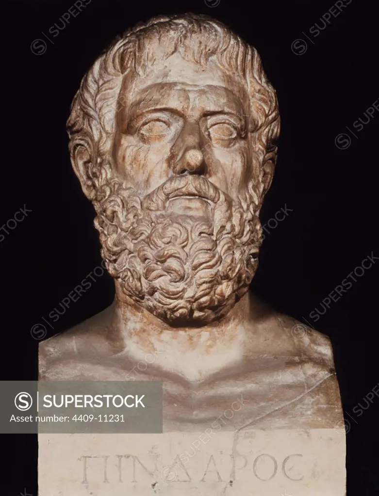 Bust of Pindar (518-438 BC), Greek poet.. Copy of the original. Rome, museum of the Capitole. Location: MUSEO CAPITOLINO. Rome. ITALIA. PINDARO.