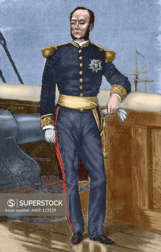 Amedee Courbet (1827-1885). French Admiral. Engraved by F. Meaulle. The Illustration, 1884. Colored.