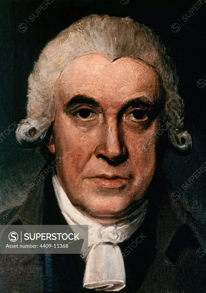 JAMES WATT (1736/1819) Scottish inventor, mechanical engineer, and chemist who improved on Thomas Newcomen's 1712 Newcomen steam engine with his Watt steam engine in 1781. 1797 - Oil on table - 19,1x14,6 cm. Author: HOWARD HENRY. Location: NATIONAL PORTRAIT GALLERY. LONDON. ENGLAND.