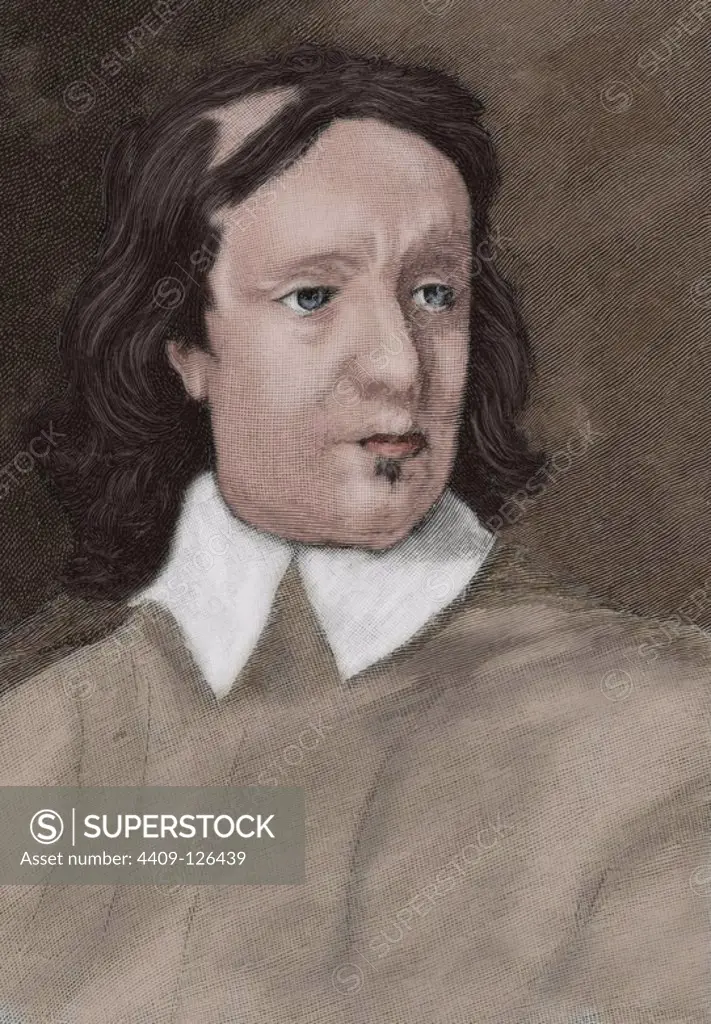 Oliver Cromwell (1599-1658). English military and political. The Iberian Illustration, 1891. Colored.