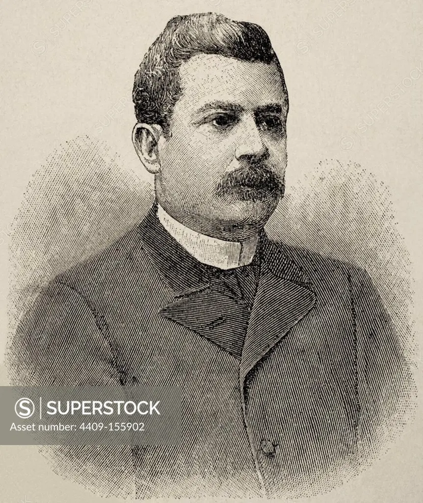 Juan Isidro Jimenes Pereyra (1846Ð1919), Dominican politician. President of the Dominican Republic between 1899-1902 and 1914-1916. Portrait. Engraving. "La Ilustracion Artistica", 1899.