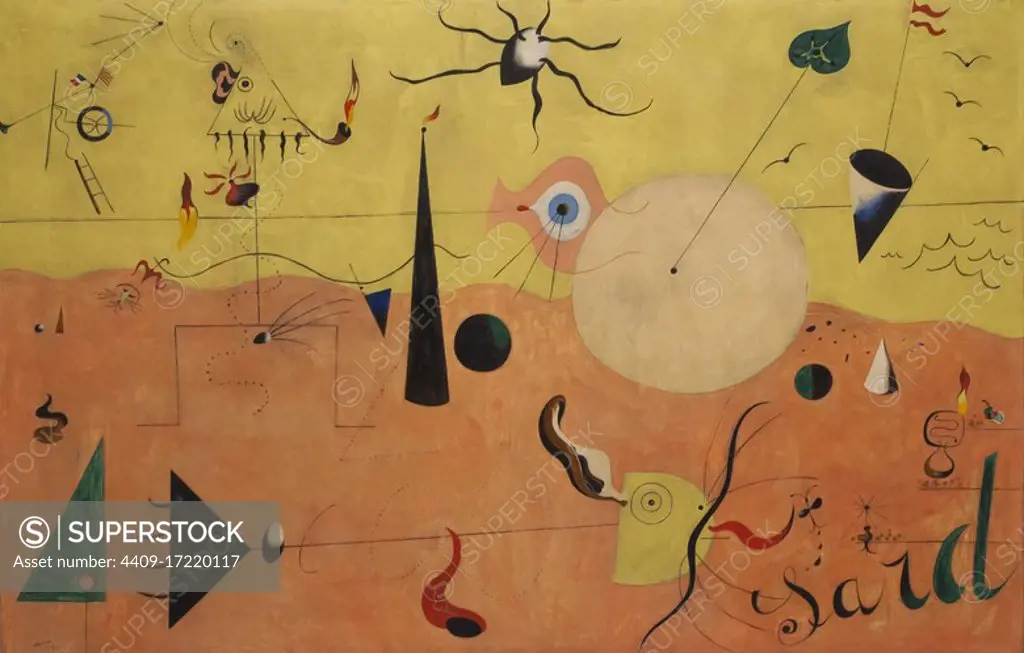 Joan Miró / 'El cazador (Paisaje catalán)', 1923-1924, Óleo sobre lienzo, 64,8 x 100,3 cm. Museum: MoMA, The Museum of Modern Art, New York.