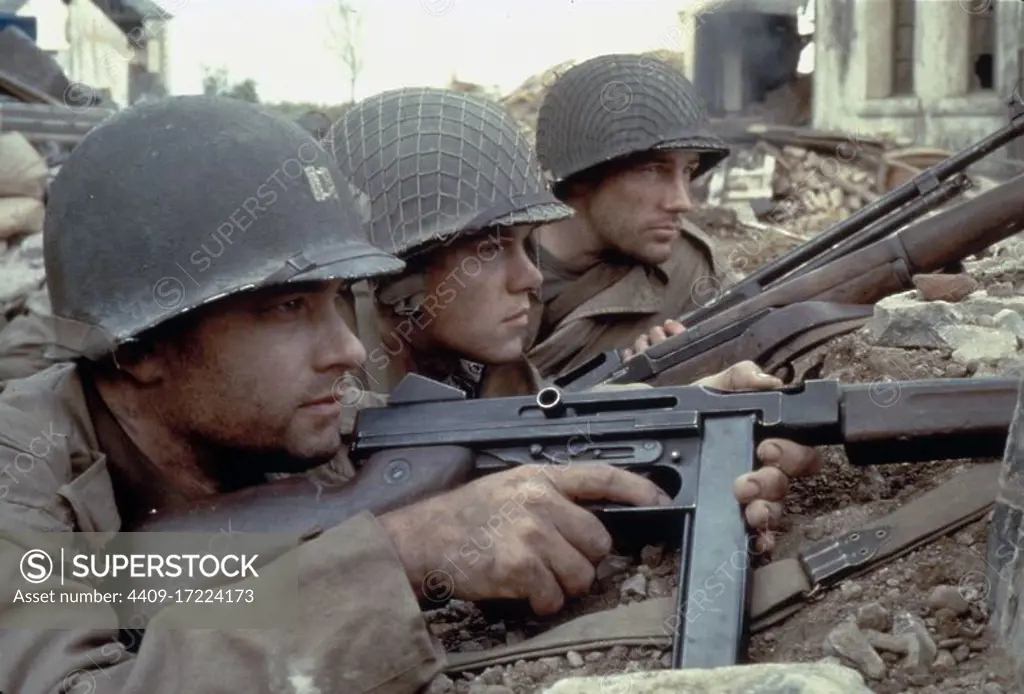 TOM HANKS, EDWARD BURNS and MATT DAMON in SAVING PRIVATE RYAN (1998), directed by STEVEN SPIELBERG.