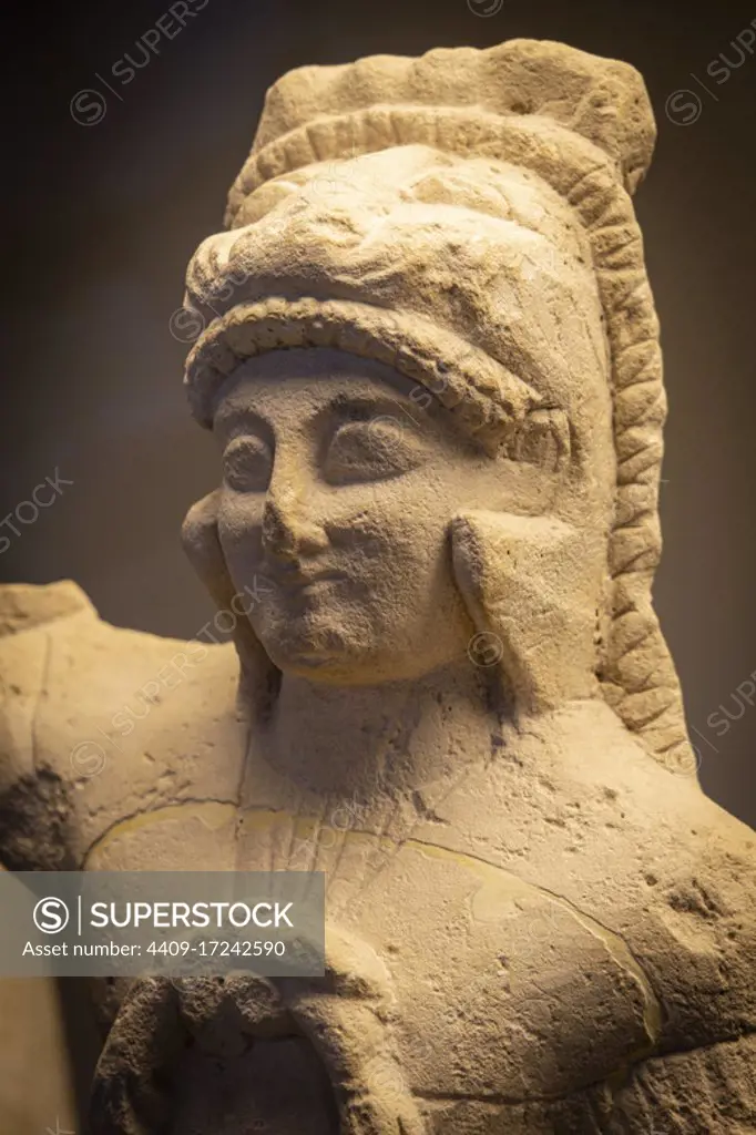 statue of the god Melqart, Heracles, probably from Cyprus, limestone, 5th cent. BCE, Museo Barracco, The Coliseum , Rome, Lazio, Italy ,.