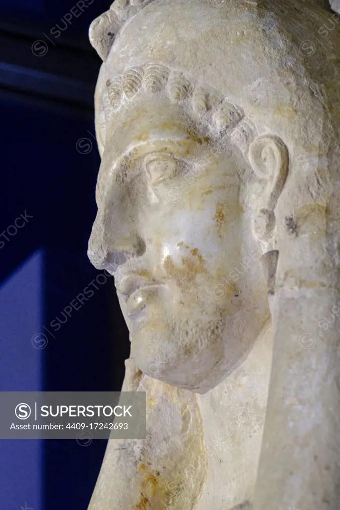 Carthagin sarcophagus of the winged priestess, Carthage, necropolis of Sainte Monique, marble, IV-III B.C. The Coliseum , Amphitheater Flavius, built in the 1st century , Rome, Lazio, Italy ,.