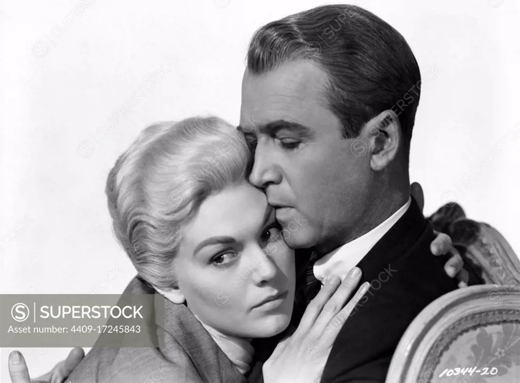 KIM NOVAK and JAMES STEWART in VERTIGO (1958), directed by ALFRED HITCHCOCK.