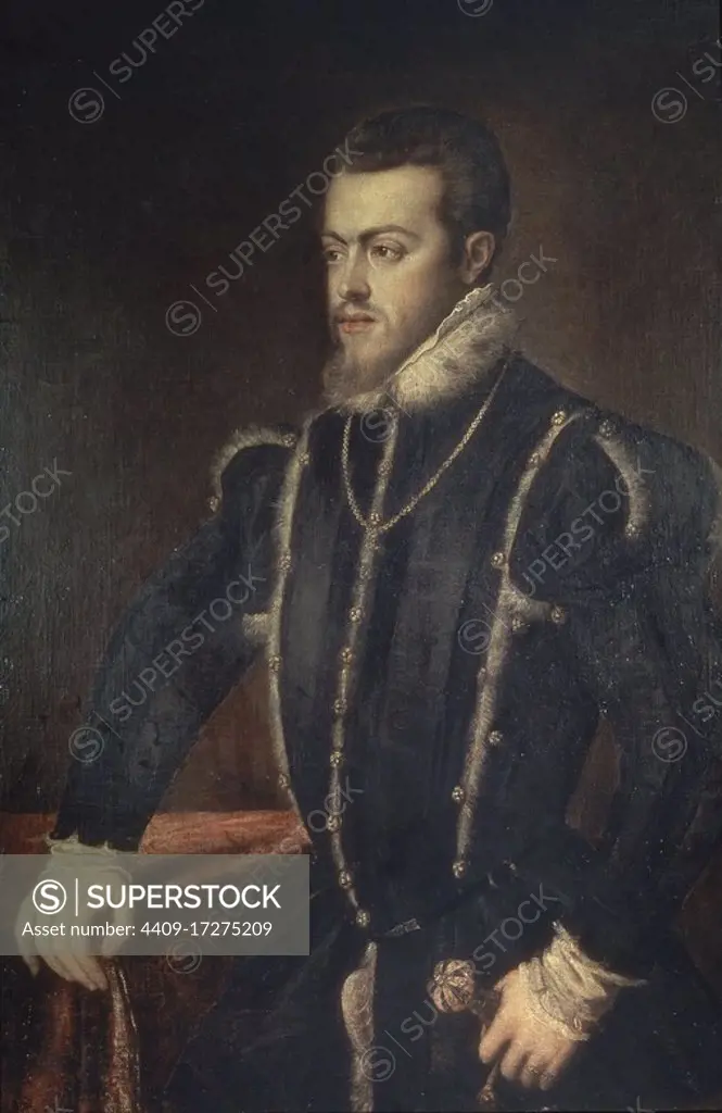 RETRATO DE FELIPE II - SIGLO XVI - OLEO/LIENZO - 103x82 cm - NP 452 - RENACIMIENTO ITALIANO. Author: TIZIANO TALLER. Location: MUSEO DEL PRADO-PINTURA. MADRID. SPAIN. PHILIP II OF SPAIN.