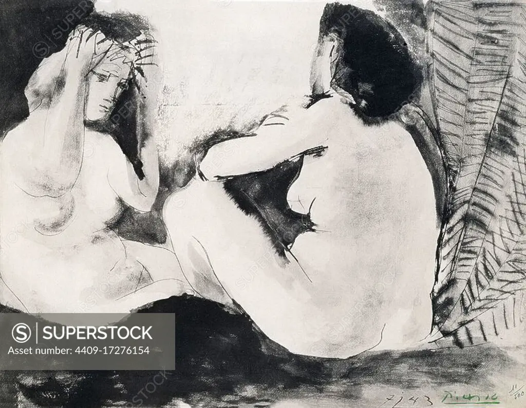 DOS MUJERES DESNUDAS - GRABADO SIGLO XX. Author: PABLO PICASSO. Location:  PRIVATE COLLECTION. MADRID. SPAIN. - SuperStock