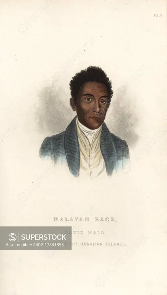 David Malo, historian and Christian minister, native of Hawaii, in western dress. Malayan Race. Handcoloured steel engraving after an illustration by Alfred Agate from Charles Pickering's The Races of Man, London, 1850.