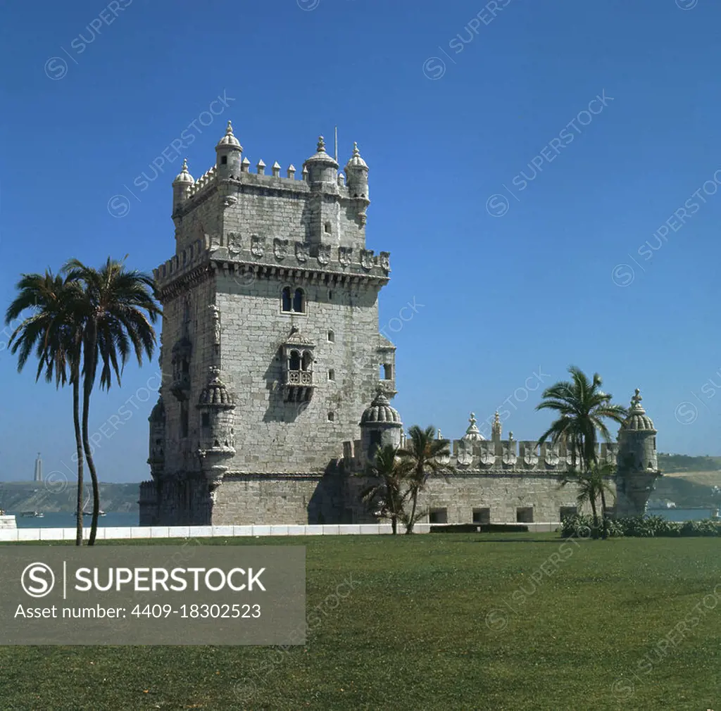 TORRE DE BELEM CONSTRUIDA EN 1515 - ESTILO MANUELINO - FOTO AÑOS 60. Author: FRANCISCO DE ARRUDA (-1547). Location: TORRE DE BELEM. LISBOA. PORTUGAL.