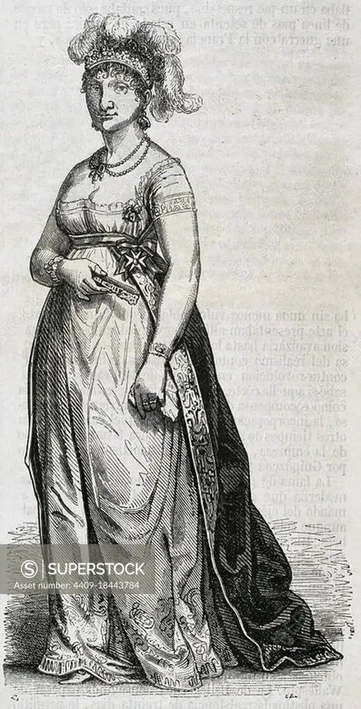 Maria Luisa of Parma (1751-1819). Queen consort of Spain (1788-1808). Wife of Charles IV. Portrait. Engraving. Historia General de España by Father Mariana. Madrid, 1853.