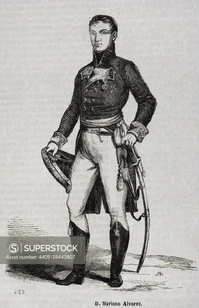 Mariano Alvarez de Castro (1749-1810). Spanish military and liberal politician. Military governor during the siege of Gerona, in 1809, by French troops during the Peninsular War. Portrait. Engraving by Rico. Historia General de España by Father Mariana. Madrid, 1853. Author: Bernardo Rico (1825-1894). Spanish painter and engraver.