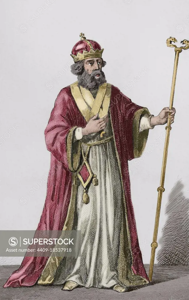 Greek Orthodox bishop. Engraving by Lemaitre, Vernier and Pigeot. History of Russia by Jean Marie Chopin (1796-1870). Panorama Universal, Spanish edition, 1839. Later colouration. Author: Augustin François Lemaitre (1797-1870). French engraver and lithographer. Emile Louis Vernier (1829-1887). Pigeot.