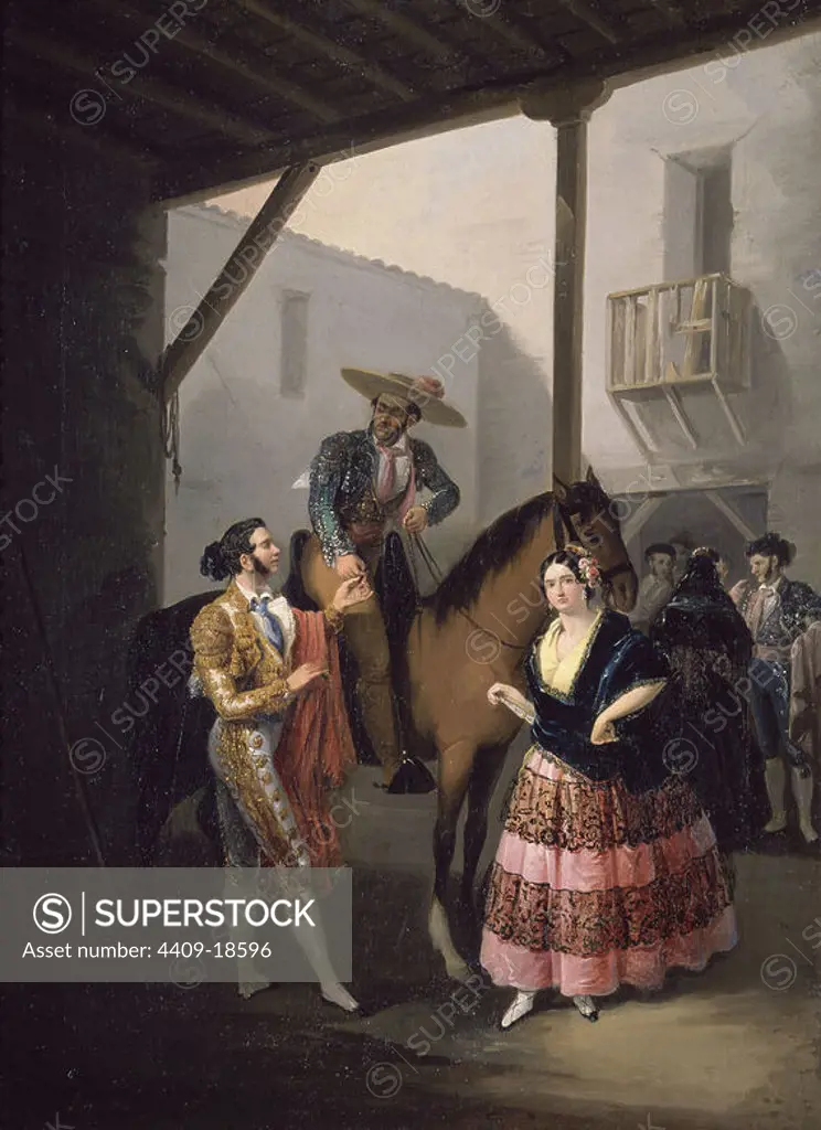 'Patio de caballos', 1852, Oil on canvas, 62,5 x 46,5 cm, CE1904. Author: ANTONIO CABRAL BEJARANO (1788-1861). Location: MUSEO ROMANTICO-PINTURA. MADRID. SPAIN.