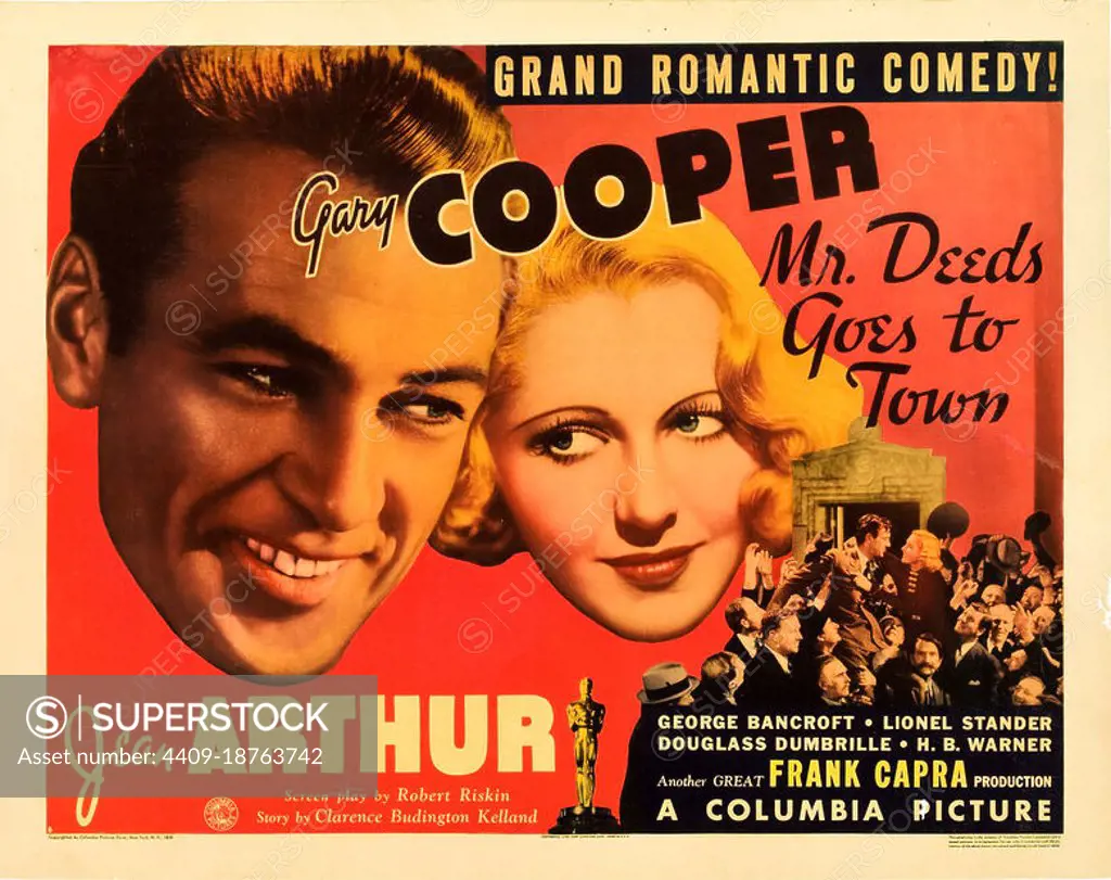 GARY COOPER and JEAN ARTHUR in MR. DEEDS GOES TO TOWN (1936), directed by FRANK CAPRA.