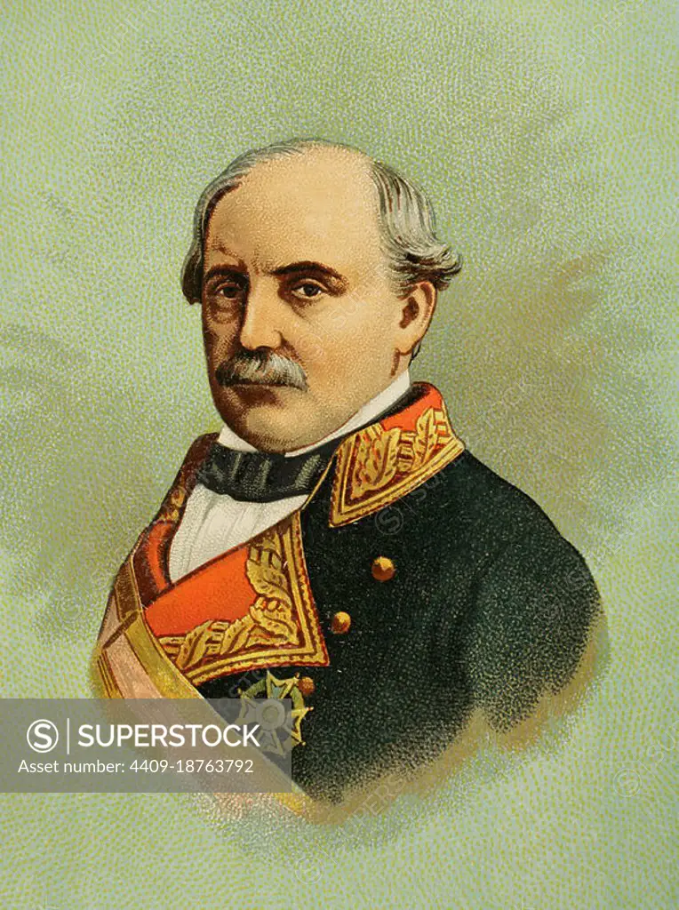 Manuel Gutiérrez de la Concha (1808-1874). 1st Marquis of the Duero (1808-1874). Spanish military and politician. Portrait. Chromolithography. Historia General de España (General History of Spain), by Miguel Morayta. Volume IX. Madrid, 1896.