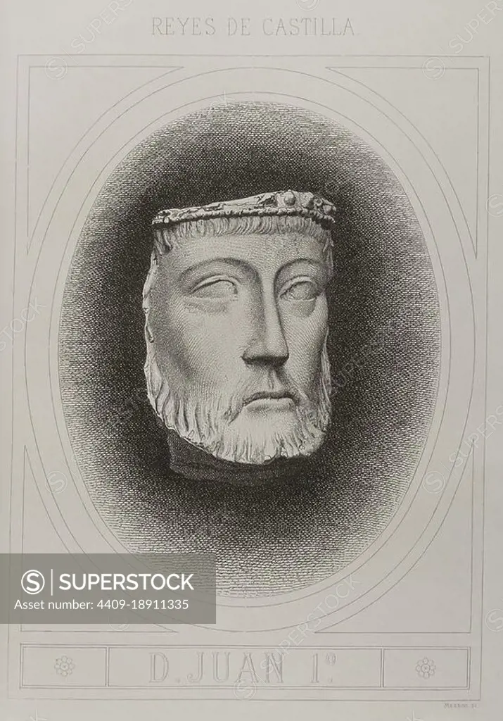 John I of Castile (1358-1390). King of Castile from 1379 to 1390. Engraving by Masson. Lithographed by Magín Pujadas. Historia General de España, by Modesto Lafuente. Volume II. Published in Barcelona, 1879. Author: Antoine Masson (1636-1700). French artist.