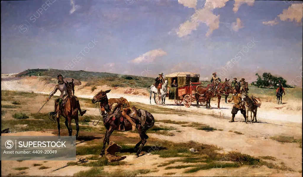 ESCENA DEL QUIJOTE-OLEO LIENZO,141x249 CM- PRINCIPIOS DEL SIGLO XX. Author: JOSE MORENO CARBONERO (1860-1942). Location: MUSEO NACIONAL DE BELLAS ARTES. LA HABANA. CUBA. DON QUIJOTE. SANCHO PANZA.