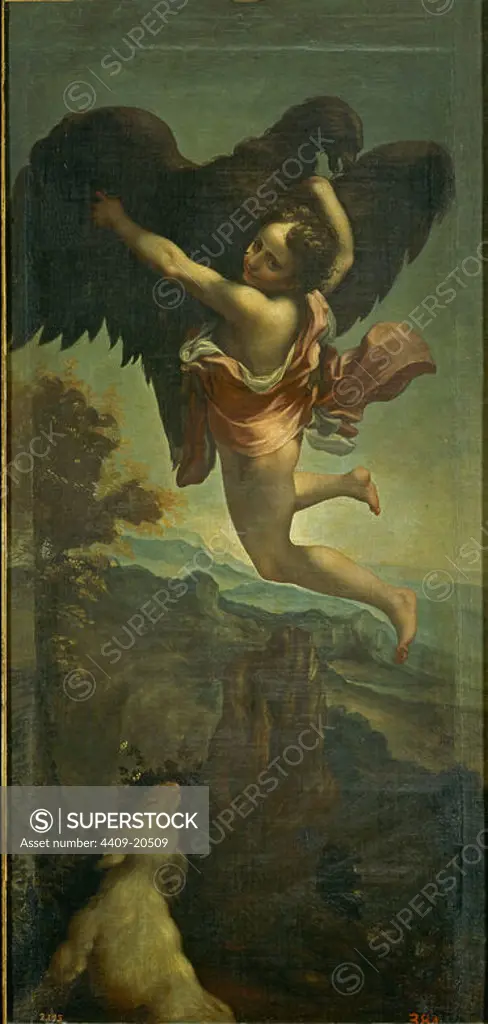 Copy of Antonio Allegri da Correggio (c. 1489-1534). Italian school. The Rape of Ganymede. El rapto de Ganimedes. 175x72 cm. Madrid, Prado museum. Author: EUGENIO CAXES. Location: MUSEO DEL PRADO-PINTURA. MADRID. SPAIN.